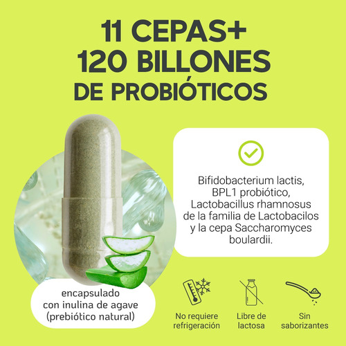 Imagen 7 de 7 de Megabiotic 11 Cepas De 120 Billones Probioticos 60 Capsulas