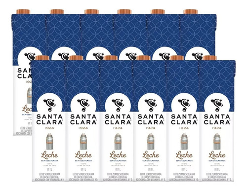 Leche Santa Clara Semidescremada 12 Piezas De 1lt C/u