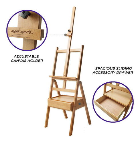 Caballete De Suelo Mont Marte Signature Box, Madera De Haya 43,5 X 44 X 150 Cm (largo X Ancho X Alto), 17,13 X 17,32 X 59,1\