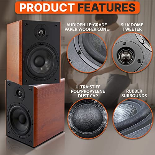 Pyle 525 Altavoces De Estantería De Madera Para El Hogar, 1