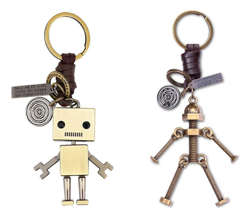 Bronce Robot Charm Colgante Retro Cadena de Cuero Cordón Ajustable Llavero de la vendimia de metal Robot de cuero tejido a mano llaveros bolso encanto colgante de la pareja para el aniversario