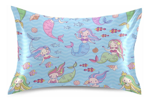 Funda De Almohada De Satén Sedoso Para Niña Sirena Tamaño Es