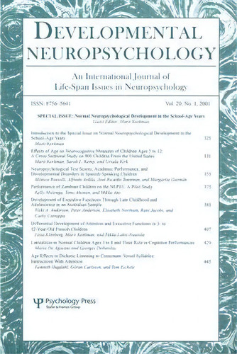 Normal Neuropsychological Development In The School-age Years : A Special Issue Of Developmental ..., De Marit Korkman. Editorial Taylor & Francis Inc, Tapa Blanda En Inglés