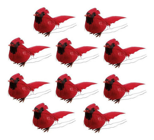 10 Pájaros Cardenales Rojos Artificiales Con Clip Navide [u]