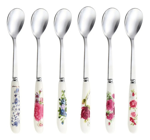 Juego De 6 Cucharas De Café Para Cafetería, Diseño Floral