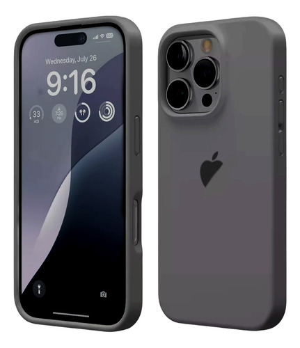 Funda Compatible Iphone 16 Pro Max Silicona Logo + Vidrio Gris Iphone 16 Pro Max