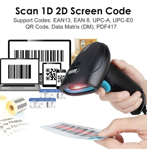 Ahanin Escáner De Código De Barras 1d 2d Qr Usb Con Cable Y