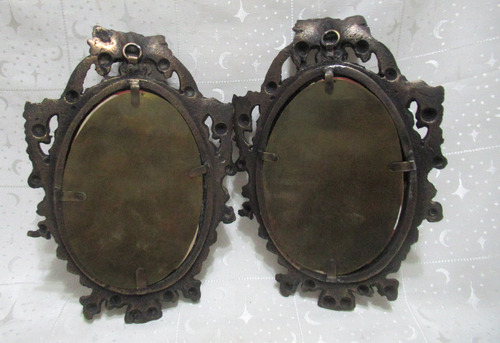 Par Portarretratos Bronce Florentino Patinado Cristal (15459 Oscuro Pátina Florentina Para Colgar (Usado)