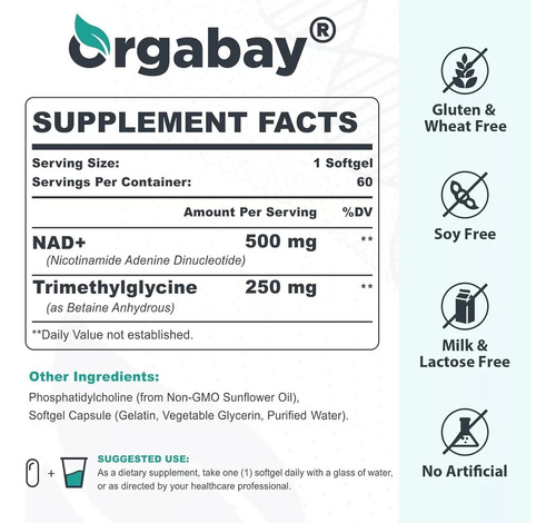 Liposomal Nad+ De 500 Mg Alta Absorcion 60 Capsulas Orgabay Sabor Sin Sabor