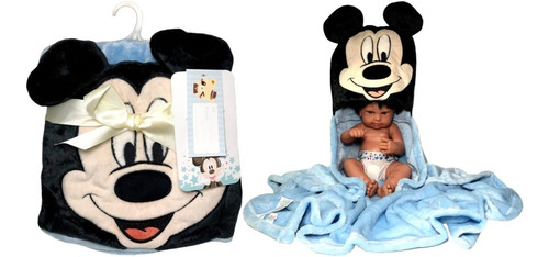 Imagem 1 de 4 de Manta Para Bebê Com Capuz Mickey Mouse Azul Menino Disney