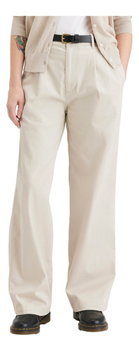 Pantalón Mujer High Wide Fit Pleated Beige Dockers