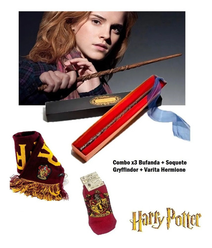 Imagen 1 de 6 de Combo Varita Hermione +bufanda Media Gryffindor Harry Potter