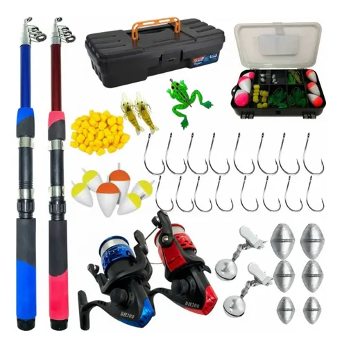 Kit De Pesca Completo 2 Varas + 2 Molinetes Maleta E Estojo Sortidas