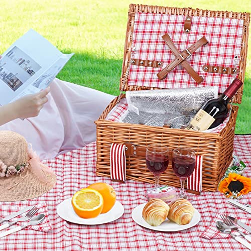 Cesta De Picnic De Mimbre 2 Personas Gran Compartimento...