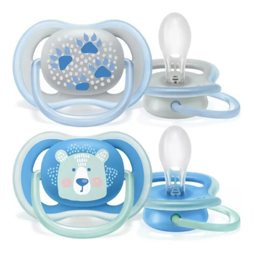 Chupeta Avent Ultra Air Tam2 De 6-18m Menino Azul Urso Dupla Cor Azul-celeste