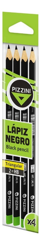 Lapiz Negro Grafito Pizzini Triangular Hb Caja X 4 Unidades