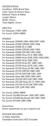 OEM Relay Assembly For Kawasaki Ninja ZX ZZR 600 1200 R RR GPZ 89-08  27002-1065 