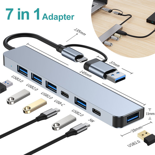Adaptador Usb C Hub 7 En 1, Divisor Usb 3.0 2.0 Pd Para Macb