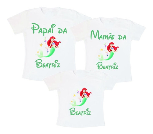  Camiseta Princesa Ariel Kit Com 3 Camisetas Personalizadas