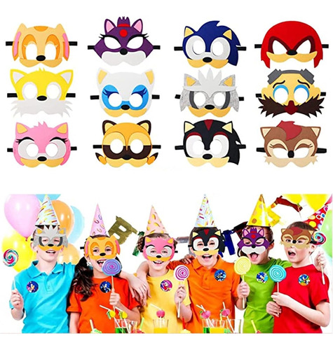 12 Piezas Mascara De Sonic Fiesta, Juego De Máscaras