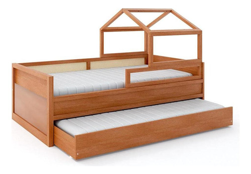 Cama Cama Casinha Cia Do Móvel Papaya Com Casinha Solteiro Cor Jequitibá Fabricado Em Mdf E Mdf Bp