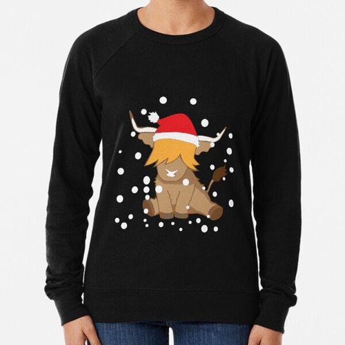 Buzo Cute Highland Cow Navidad Nieve Santa Sombrero Calidad 