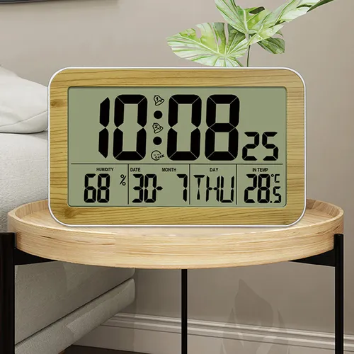 Reloj Despertador De Pared Digital Con Madera Granulada, Mut