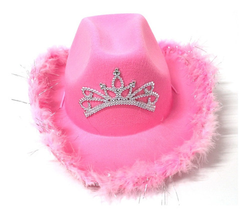 Gorro Sombrero Cowboy Rosa Con Plumas Cotillon Fiesta