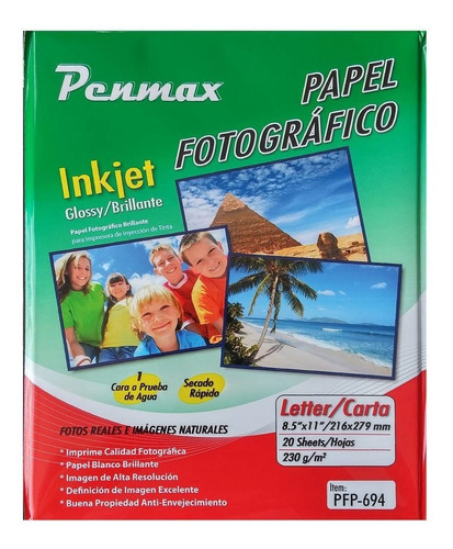 Papel Fotografico Penmax Glossy Brillante 230g Carta X20