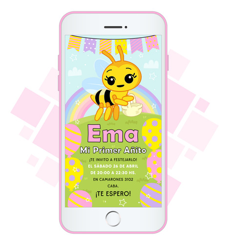 Invitación Imagen Digital - Abejita De Plim Plim Abejita De Plim Plim