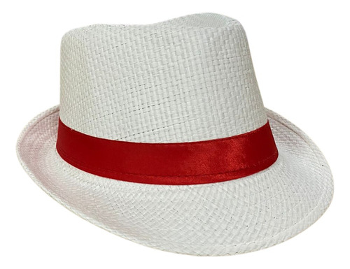 Kit 10 Chapéu Panamá Branco Com Fita Vermelha Umbanda