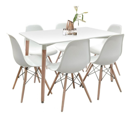 Juego De Comedor 6 Puestos Eiffel Eames Madera Helga