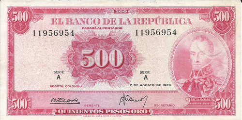 Colombia 500 Pesos Oro 7 Agosto 1973