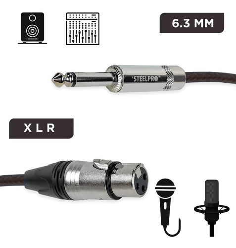 Imagen 4 de 5 de Cable Para Microfono Profesional 6m Hembra-plug 6.3 Steelpro