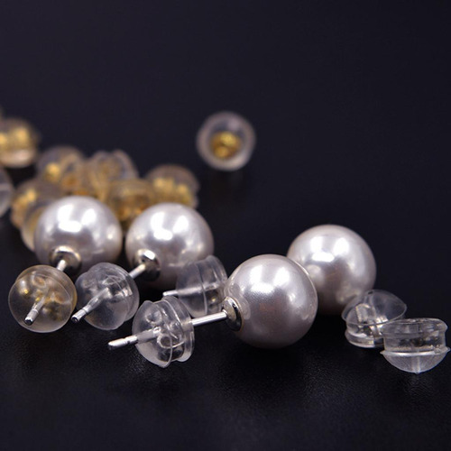 2x 5 Pares De Silicona / Plata / Pendiente And Rosa Espalda