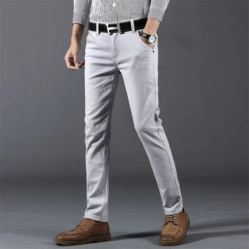 Jeans Caqui Clásicos De Color Empresarial Para Hombre, Elást