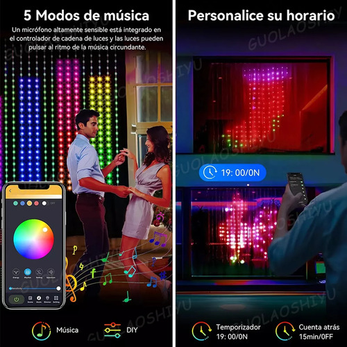 Cortina De Luz Inteligente 400 Leds Rgb Diy Music App 3* 3m