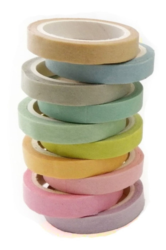 Lote 10 Pack Washi Tape Pastel Delgada Con 10 Cintas