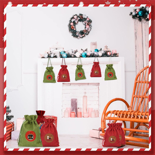 Aplicable A 24 Bolsas Arpillera Costales Navidad Dulces