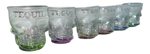 6 Vaso Tequilero De Calavera De Vidrio 60ml De Colores Difum Agua