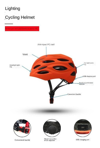 Casco De Bicicleta Transpirable Recargable Con Luz Led