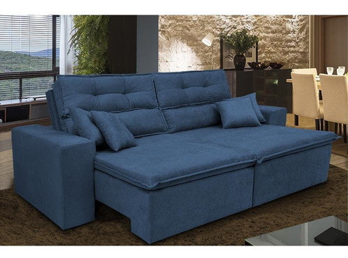 Sofá Cairo 3,12m Retrátil, Reclinável Tecido Suede Azul Cama inBox