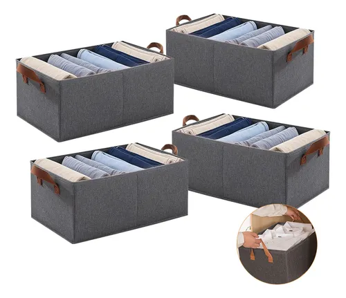 Kit 4 Cesto Caixa Organizadora Dobrável Guarda Roupa Grande