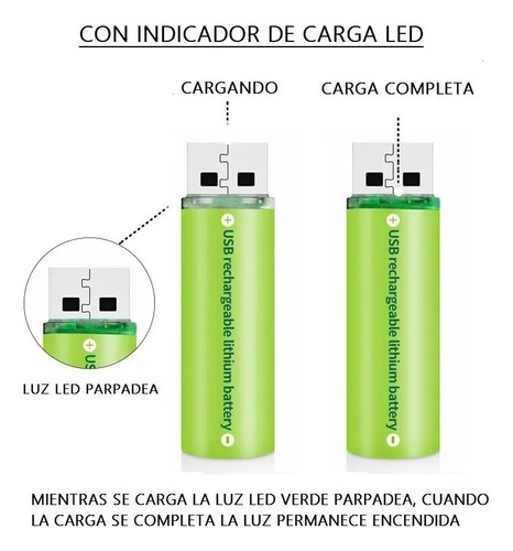 4 Baterias Recargables Aa Usb 1500wh 1.5v Doble A
