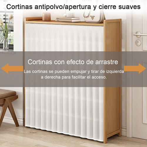 Zapatera Moderna Madera 7capas Entrada Con Cortina 70cm Marrón