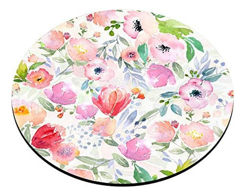 Alfombrilla De Ratón Circular Blanca Acuarela Flores 20 Cm X