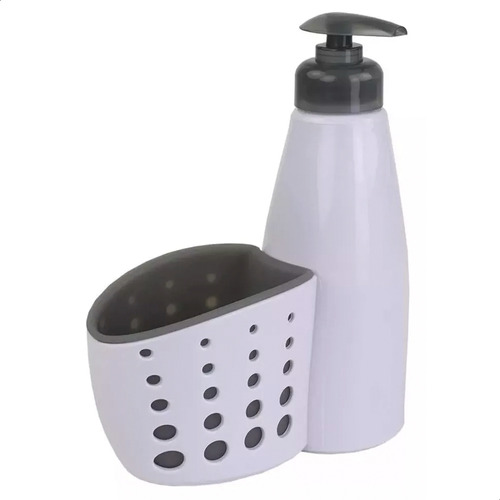 Dispenser Detergente Esponja Cocina Blanco Pico Gris
