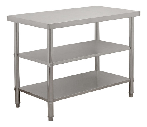 Mesa Isla Doble Acero Inoxidable 110x50x90 Cm Color Gris