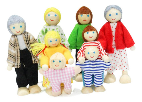 . Juego De La Familia De La Casa De Muñecas De Madera