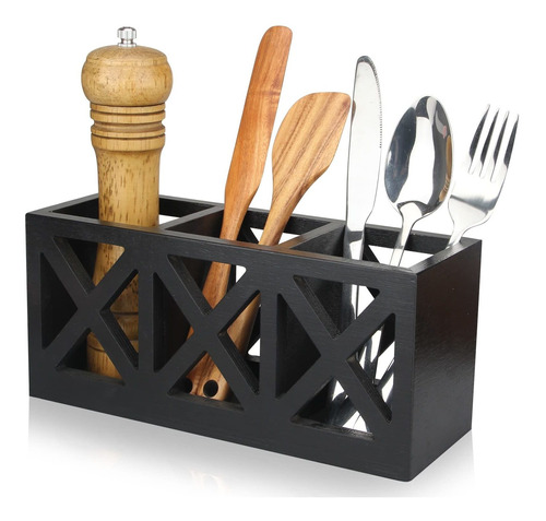 Wooden Silverware Holder Flatware Utensil Caddy Wood Pantry 